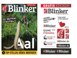 Im aktuellen BLINKER-Magazin findet Ihr ein 32-seitiges Aal-Booklet und großen Stickerbogen. 