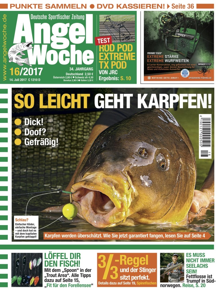 Die neue AngelWoche 16 2017. Im Titelthem dreht sich alles um Karpfen.