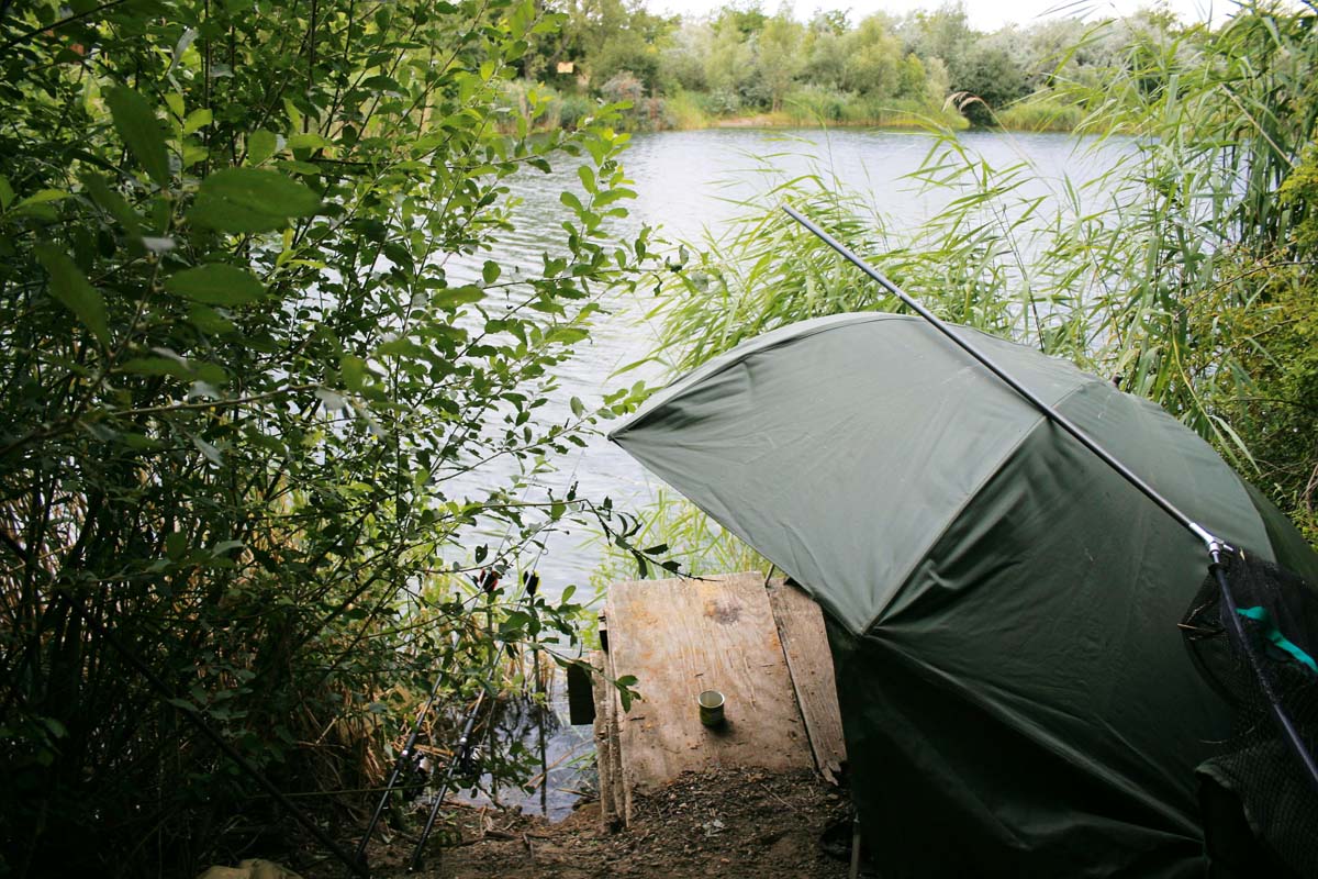 Karpfenzelt am Wasser