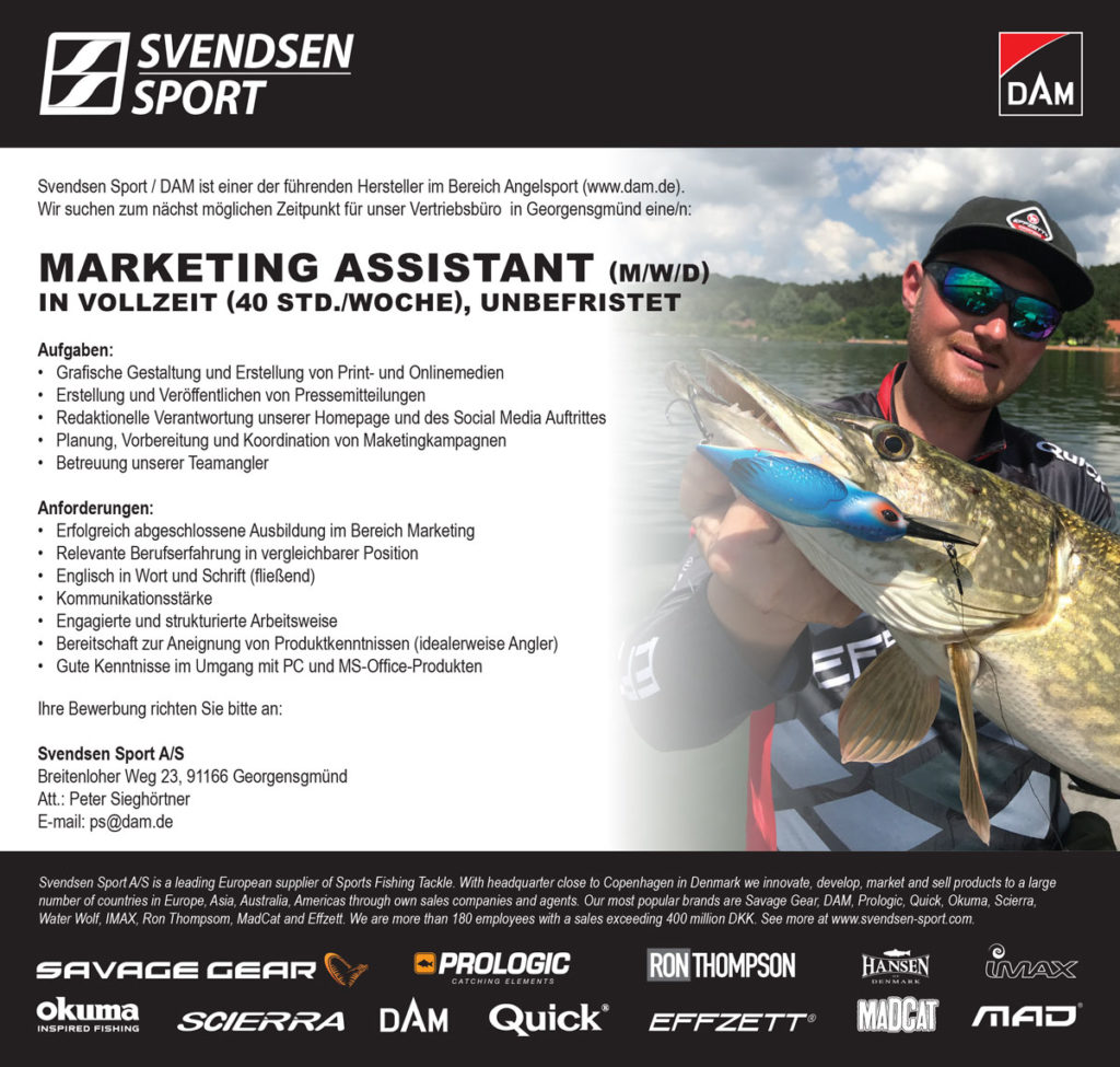 DAM Marketing Assistant gesucht – das ist deine Chance auf einen spannenden Job in der Angelbranche! Foto: DAM