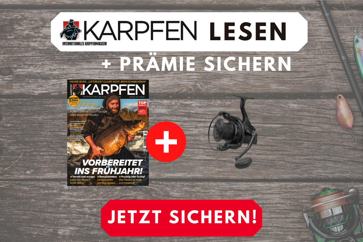 Mehr Praxiswissen? Gleich den KARPFEN abonnieren und eine tolle Prämie dazu erhalten – zum Beispiel die passende Combo der DAM. Hier geht’s zum Shop! Bild: KARPFEN