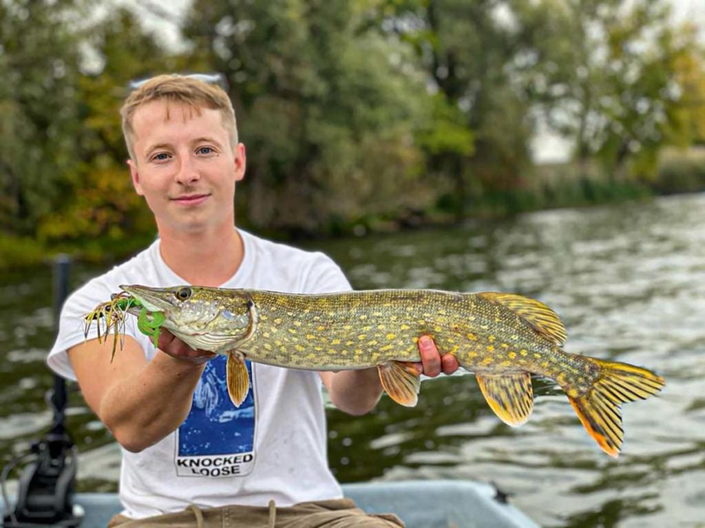 Dieser Hecht schnappte sich den 4Street Chatterbait direkt neben einer großen Yacht an einer Steganlage. Auch dicke Barsche können Sie mit dem Köder fangen!