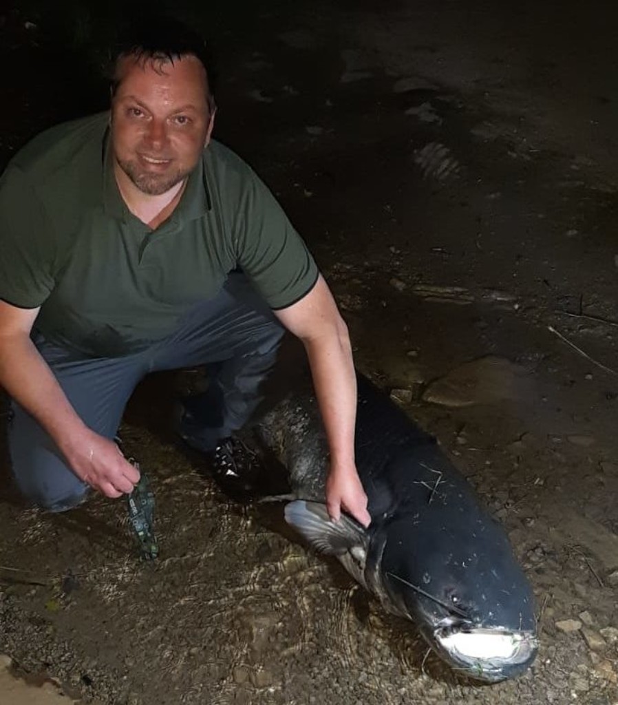 Der Wels, den Christian Jung aus dem Hellkopfsee in Hessen fangen konnte, ist der bisher größte Fisch des Gewässers. Foto: privat