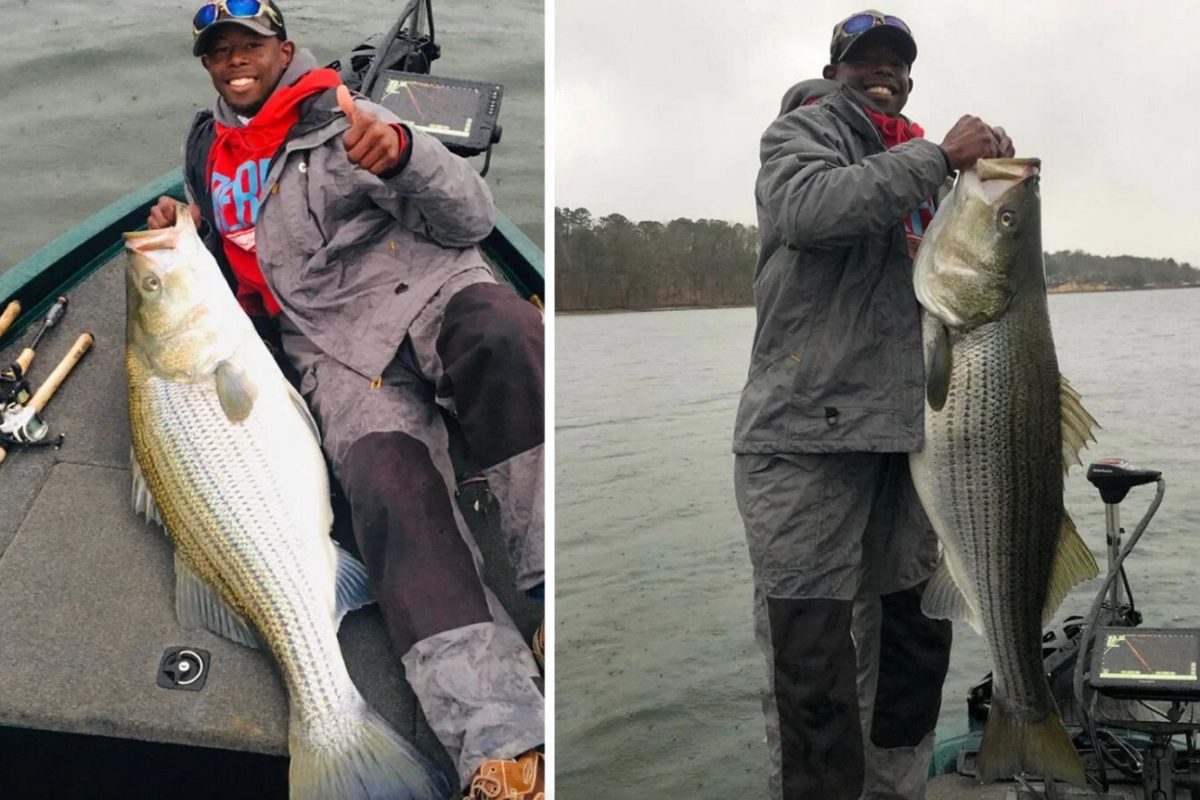 Stephen Tyson jr. aus dem US-Bundesstaat Arkansas fing einen großen Streifenbarsch, den er wieder zurücksetzte. Foto: Stephen Tyson jr. (via Instagram)