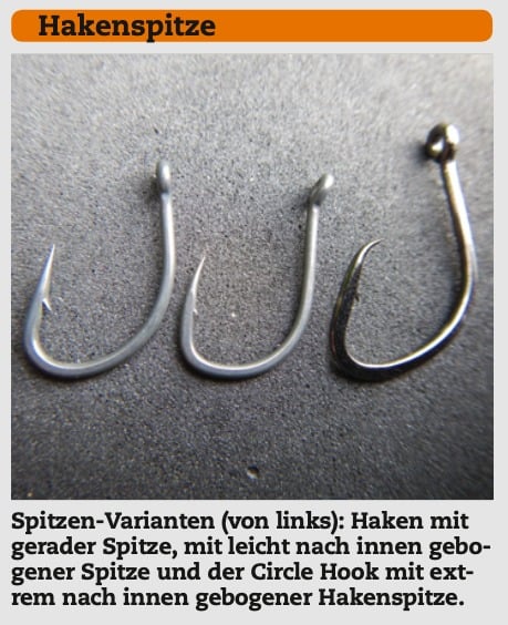 Drei Haken mit verschiedenen Hakenspitzen.