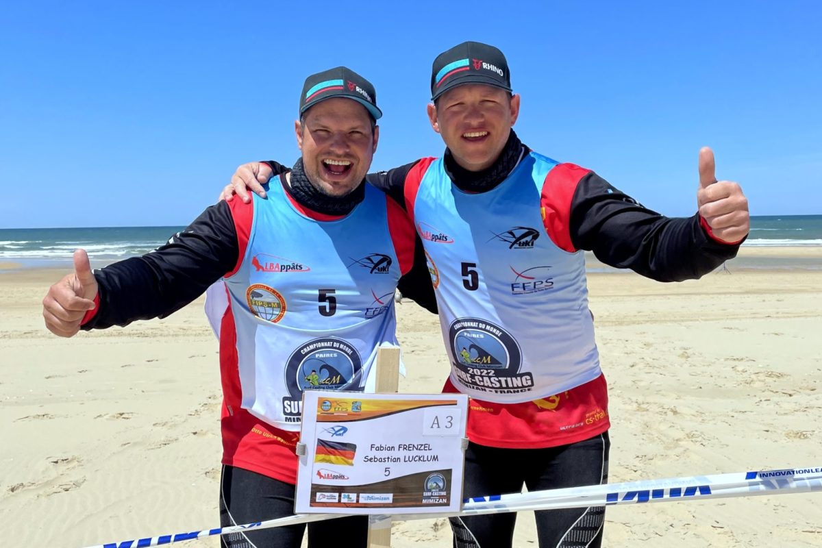 Die deutschen Angler Fabian Frenzel (links) und Sebastian Lucklum konnten sich bei der diesjährigen Brandungsangel-WM unter den besten drei Teams platzieren. Foto: F. Frenzel / S. Lucklum