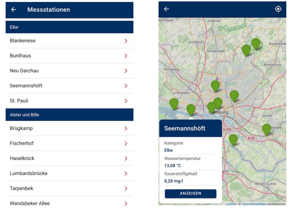 Die App Gewässerdaten Hamburg zeigt aktuelle Messwerte von 11 Stationen an der Elbe. Foto: Stadt Hamburg