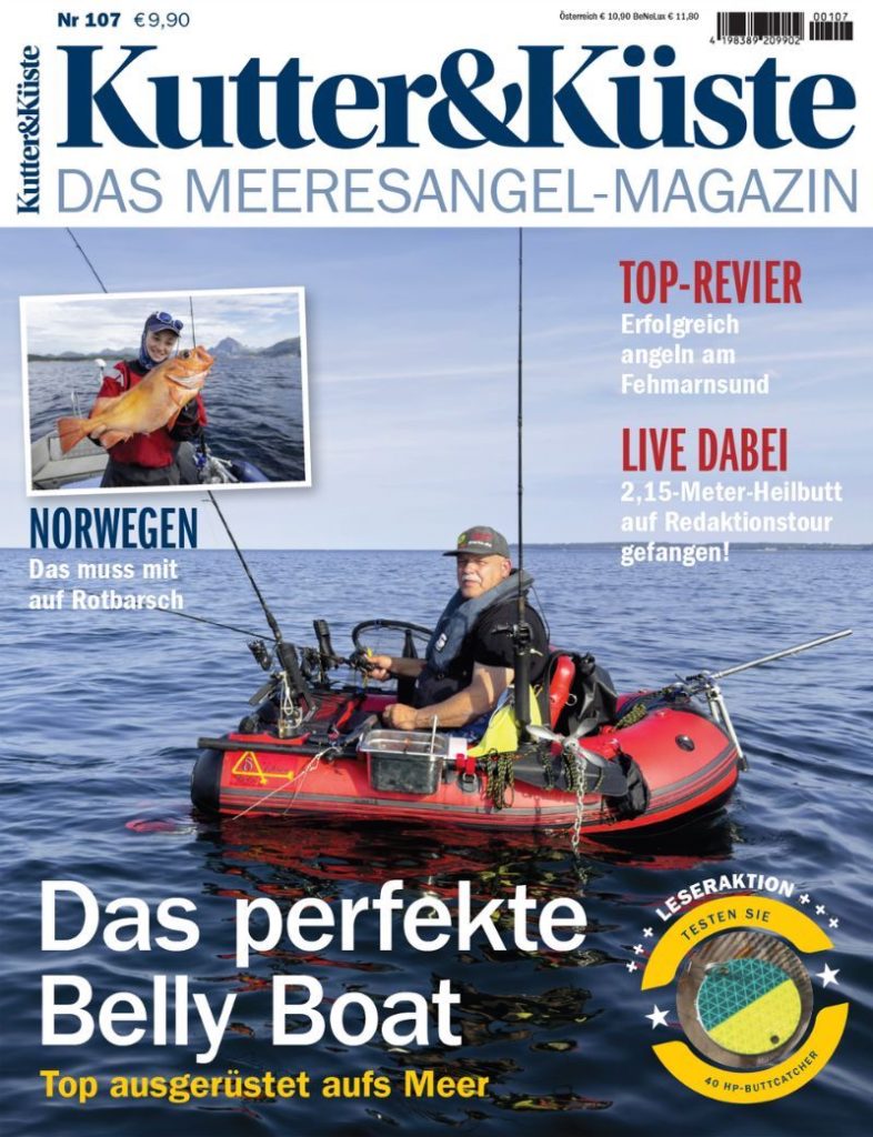 Das Cover der 107. Ausgabe von Kutter & Küste mit einem Angler im Belly Boot