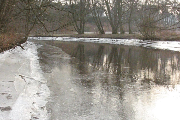 Randeis am Ufer, aber mit einer langen Rute kann man vor der Eiskante durchaus angeln. Eisangeln im Januar